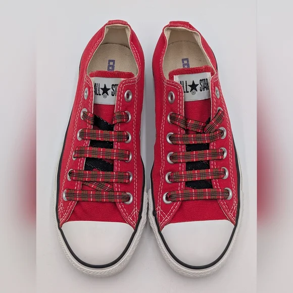 Converse Rebellion All Star Red Canvas Sneaker Women Sz 7 | Men Sz 5 Plaid Laces - Picture 12 of 17